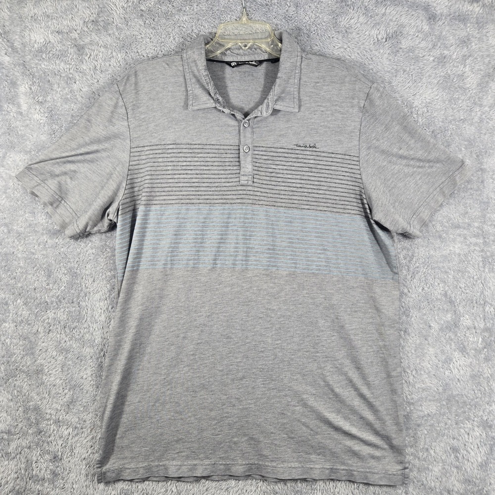TravisMathew Mens Grey Striped Performance Golf Polo Shirt Short Sleeve Large‎